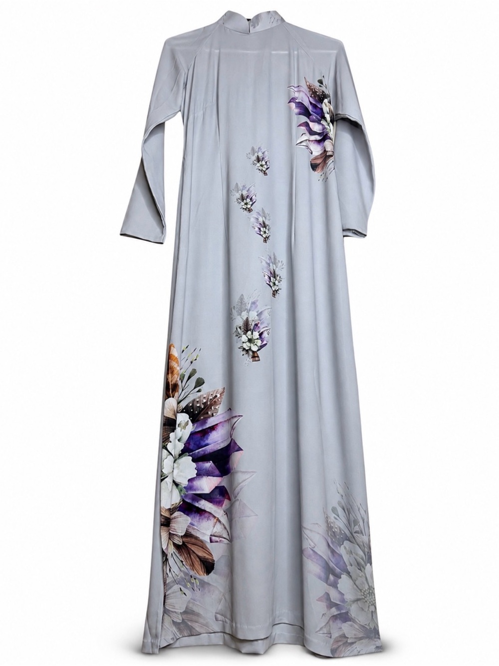 Handmade Vietnamese áo dài Gray (chest 94cm, waist 80cm) back zip no pants